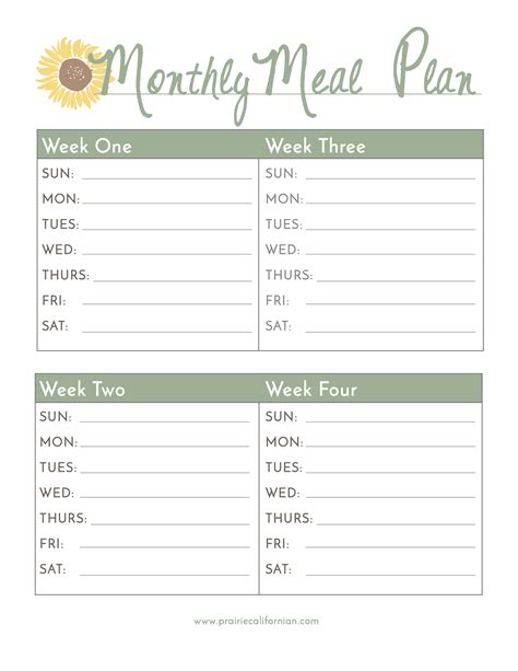 Printable Monthly Meal Planner Template Printable Templates