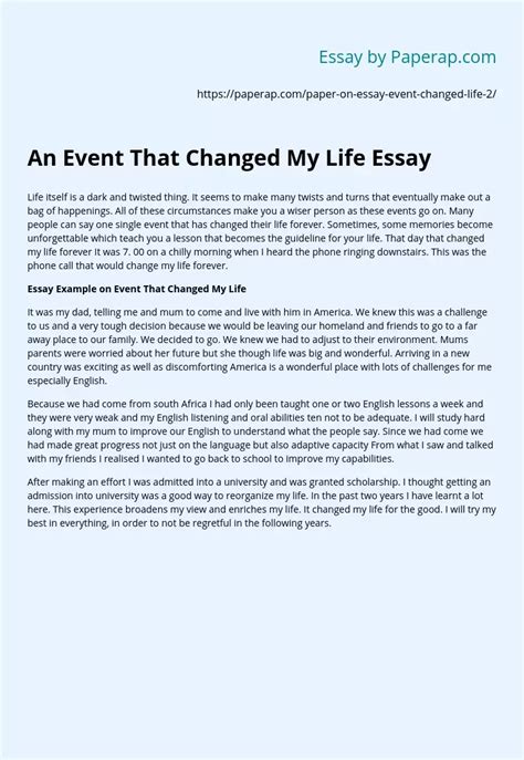 An Event That Changed My Life Narrative Essay Example