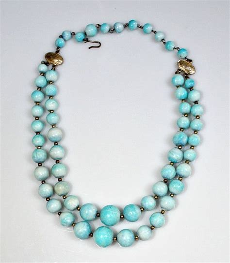 Vintage Beaded 2 Strand Necklace Blue Marble Lucite Beads Etsy