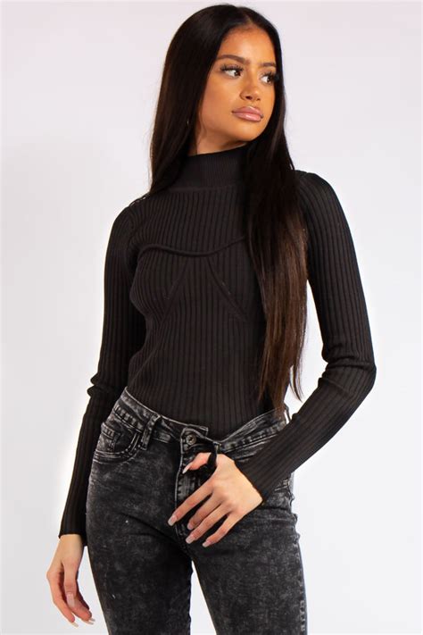 Zara Black Knitted High Neck Top