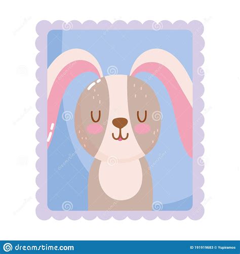 Cute Rabbit Animals Cartoon Postage Mail Stamp Stock Vector