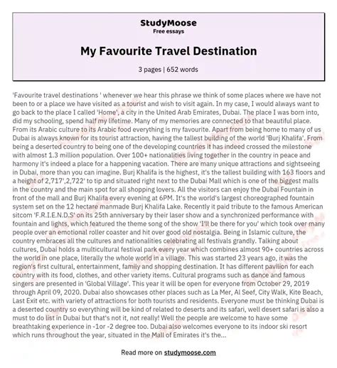 My Favourite Travel Destination Free Essay Example