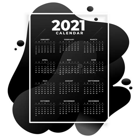 Abstract 2021 New Year Calendar In Fluid Style Design Stock Vector