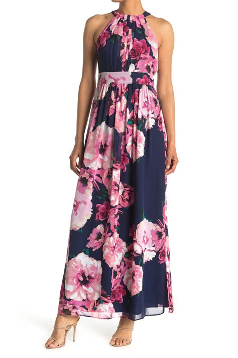 eliza j floral printed halter maxi dress in navy modesens