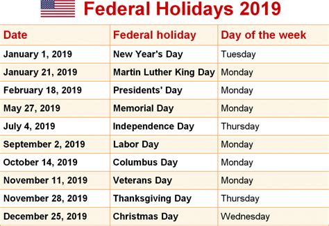 Printable List Of Us Holidays Printable Templates
