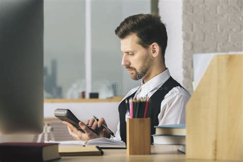 Caucasian Businessman Using Calculator Stock Photo Image Of