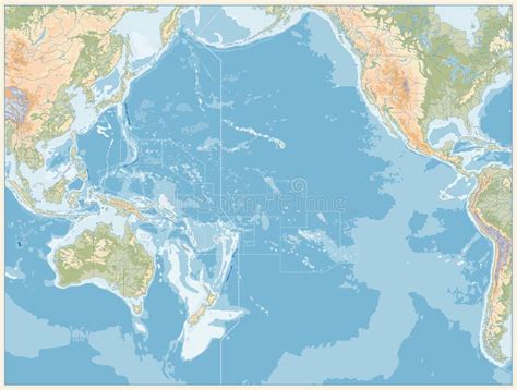 Mapa Político Del Océano Pacífico Y Batimetría Ilustración del Vector