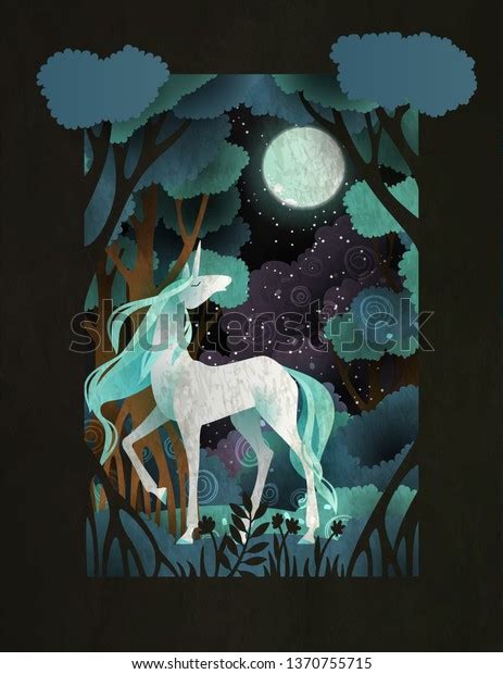 Unicorn Front Magic Forest Fairy Tale Stock Vector Royalty Free