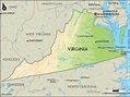 Geographical Map of Virginia and Virginia Geographical Maps