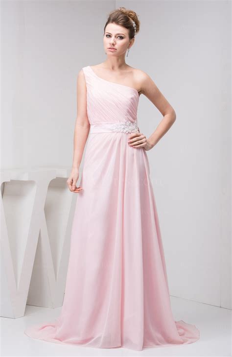 Baby Pink Affordable Evening Dress Elegant Inexpensive One Shoulder