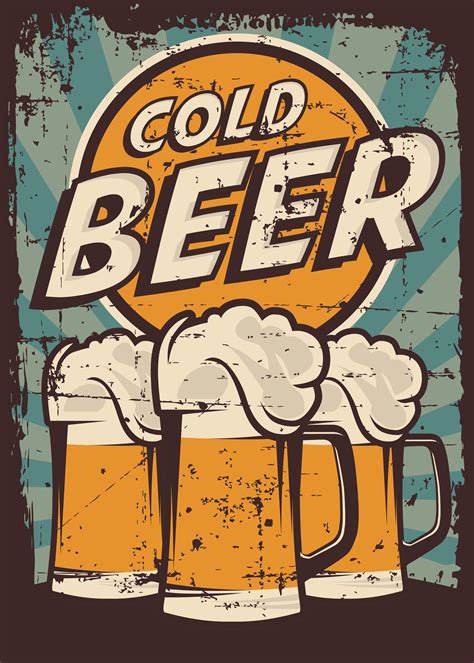 Cold Beer Vintage Retro Signage Vector 650091 Vector Art At Vecteezy