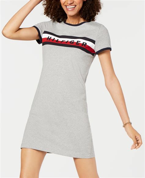 Tommy Hilfiger Cotton Logo Stripe T Shirt Dress Created For Macy S In Stone Gray Heather Gray