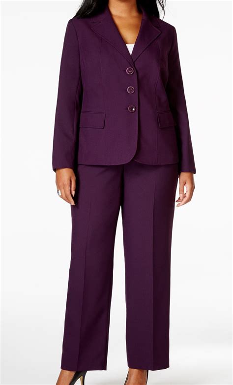 Le Suit New Purple Womens Size 24w Plus Seamed Notch Collar Pant Suit
