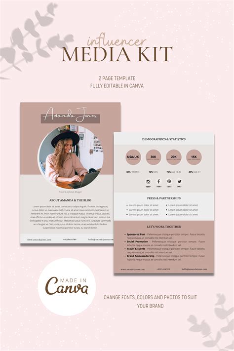 This 2 Page Media Kit Is Perfect For Bloggers And Influencers Showcase