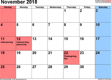 November 2018 Calendar With Holidays Printable January 2018 Calendar
