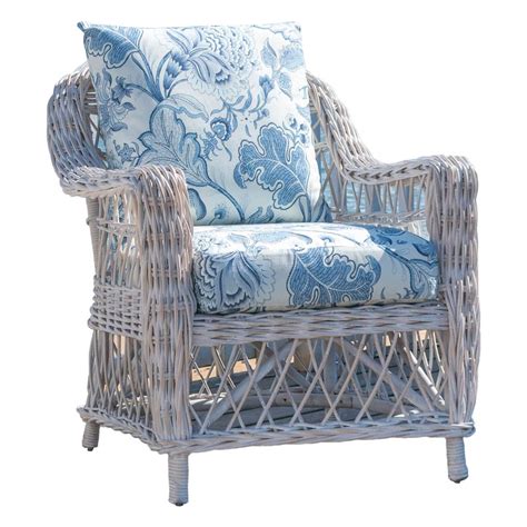 Melissa Rattan And Fabric Floral Armchair Whitewash And Blue Franklin