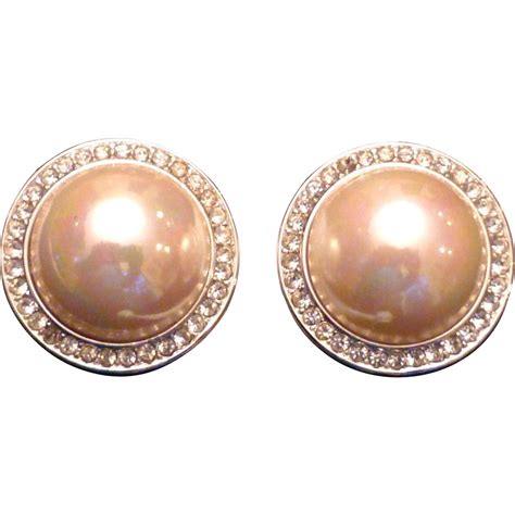 Vintage Faux Pearl And Rhinestone Button Earrings From Rozsplace On