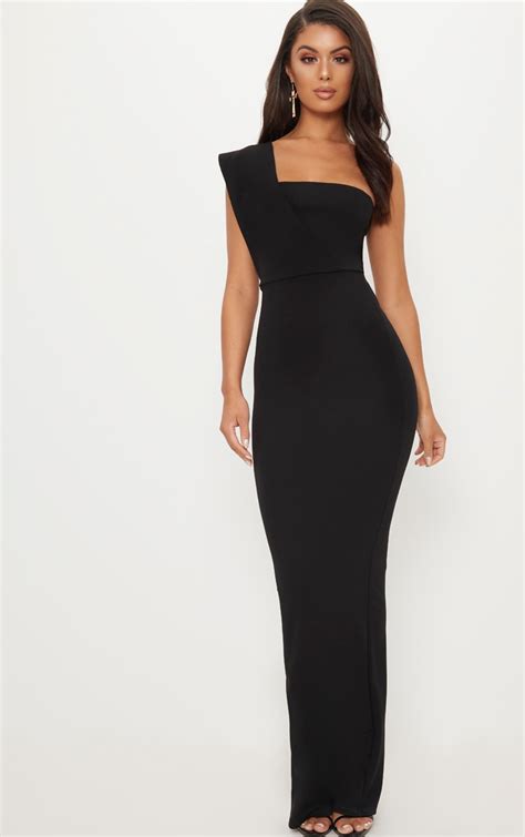 Black One Shoulder Maxi Dress Dresses Prettylittlething Aus