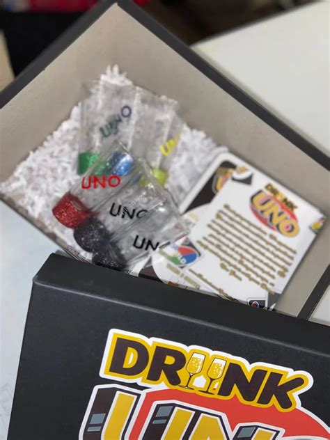 This set includes a deck of playing cards, 4 shot glasses, instructions on how to play (follow your basic spades instructions), white cardboard case. Oh God, Someone Made UNO a Drinking Game: "Drunk Uno"