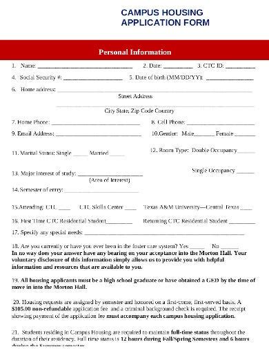 Free 10 Housing Application Form Templates In Pdf