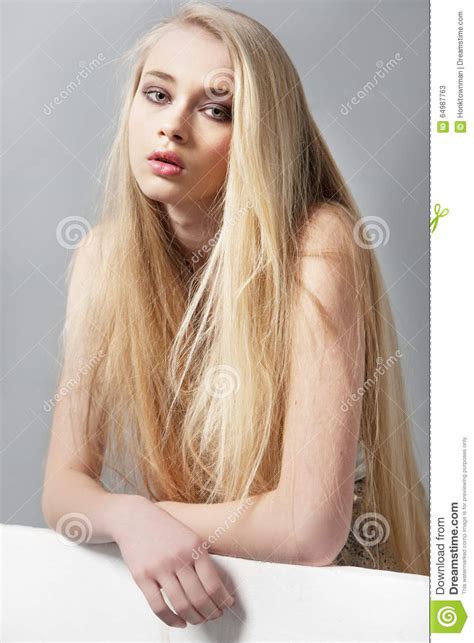 Beautiful Blonde Girl With Long Hair And Green Eyes Stock Image Image