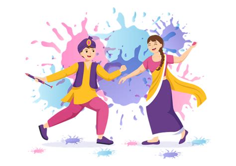 Best Indian Couple Celebrate Holi Together Illustration Download In Png