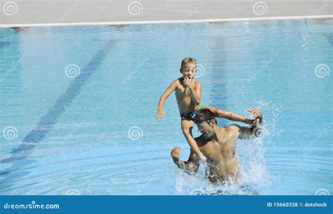 Happy Father And Son At Swimming Pool Stock Photography CartoonDealer