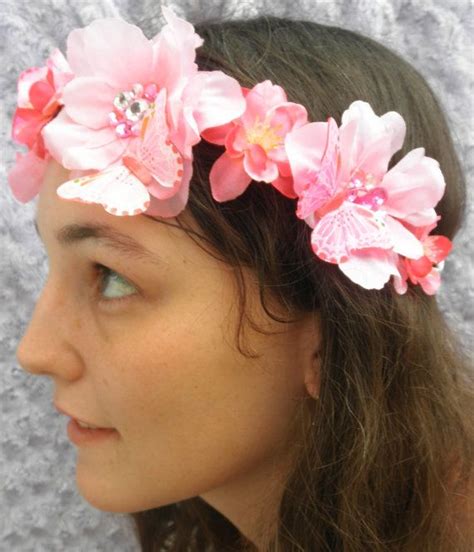 Pink Fuchsia Cherry Blossom Woodland Fairy Headband Hair Wreath