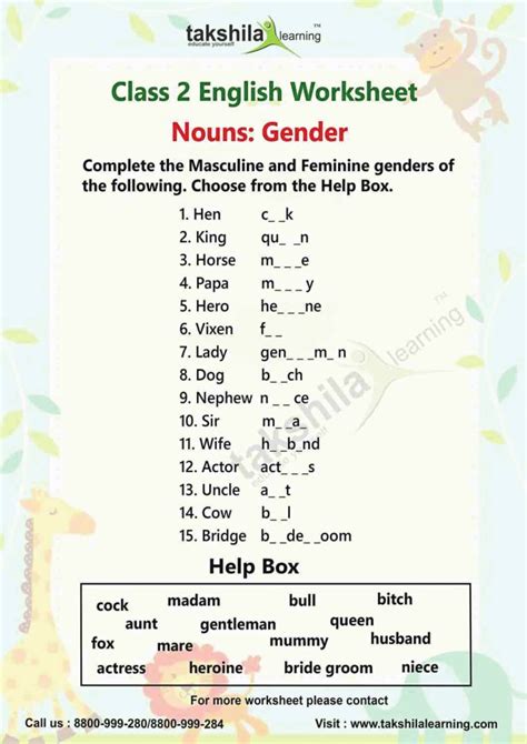 Children love solving these english worksheets for class 2 and remember what they learn for a longer duration. PPT - Download Worksheets for Class 2 English- Nouns:Gender-Takshilalearning PowerPoint ...