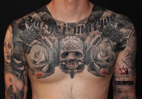 Gun and skull tattoo design on hand. gombi:skull-rose-tattoo-gun-clouds-realism-photo-realism