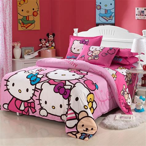 Pink Hello Kitty Bedding Set 3 4pcs Cartoon Duvet Cover Bed Sheet