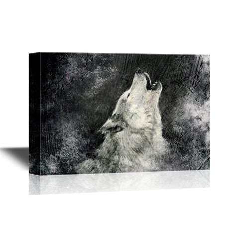 Wall26 Wolf Canvas Wall Art Howling Wolf With Grunge Background In