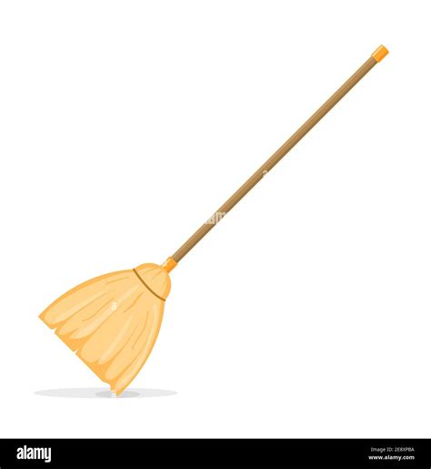 Broom Mop Sweep Cartoon Flat Icon Clean Tidy Dust Cleanup Vector