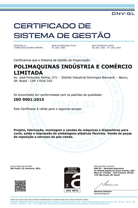 Certificação Iso 9001 Polimáquinas