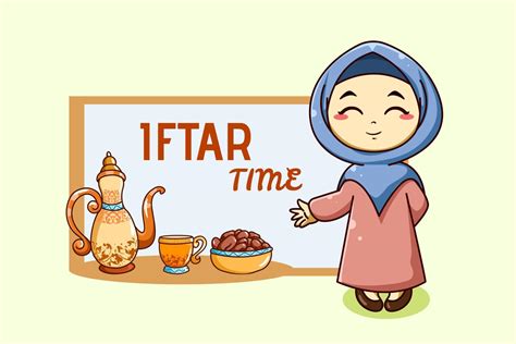 Muslim Girl Happy Fasting At Ramadan Cartoon Illustration 2294133