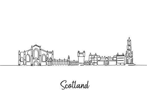One Line Style Scotland City Skyline Simple Modern Minimalistic Style