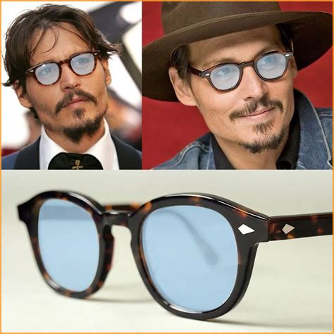 Tinted Retro Eyeglasses Tortoise Black Johnny Depp Acetate Frame Sunglasses Blue Lens In Men S