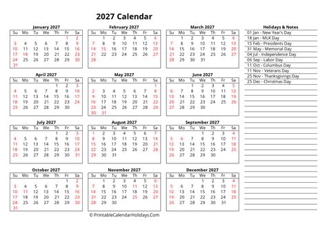 Printable Calendar 2027