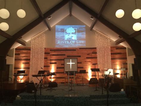 Pallet And Lights Stage Backdrop Church Stage Design Ideas Church