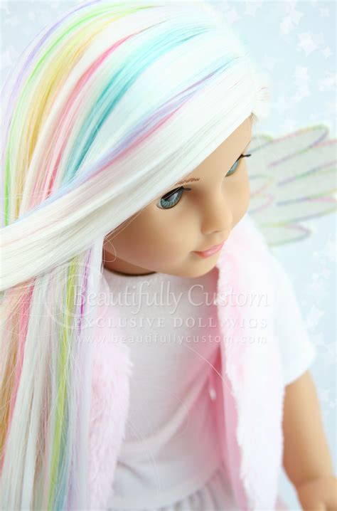Unicorn Pastel White Rainbow Highlights Luxury Doll Wig Heat Safe For