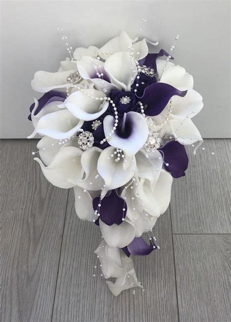 Bride Purple And White Calla Lily Teardrop Bouquet Artificial Wedding