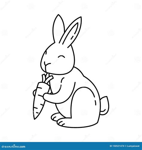 Cute Rabbit Is Holding A Carrot Line Art Design Vector Illustration