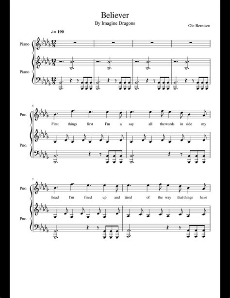 Believer Imagine Dragons Sheet Music For Piano Download
