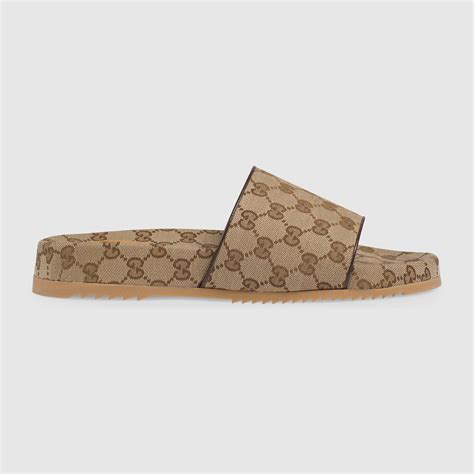 Mens Gg Canvas Slide Sandal In Beigeebony Gg Canvas Gucci Mx