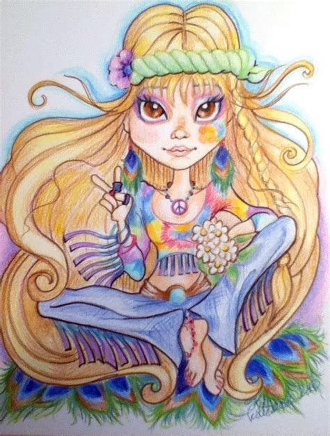 Hippie Chick Big Eye Fantasy Art Print 85 X 11 Etsy Boho Art