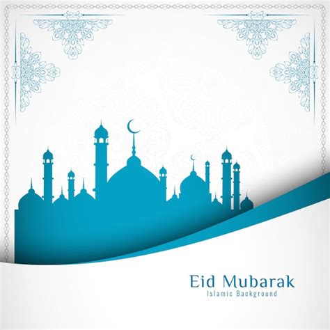 Free Vector Elegant Blue And White Eid Mubarak Design