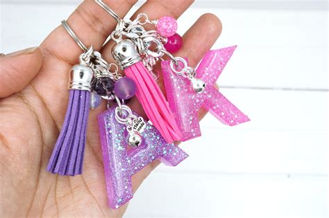 Glitter Initial Keychain For Teenage Girls Resin Backpack Etsy
