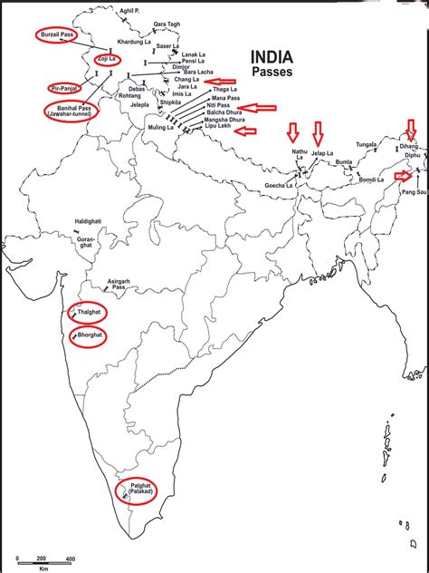 Important Passes Of India Map