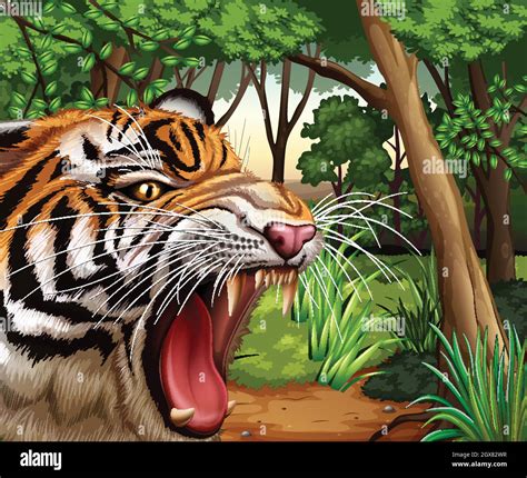 Tiger Roaring In The Jungle Stock Vector Image And Art Alamy