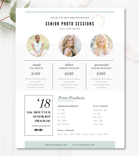 Senior Pricing Template Photography Pricing Guide Photoshop Etsy